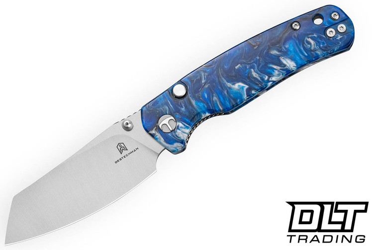 Bestechman Cicada's Wing - Blue Resin - Satin 10Cr15CoMoV Blade - BMK24-R-2