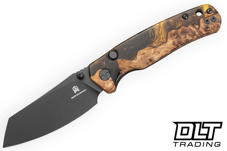 Bestechman Cicada's Wing - Black Gold Resin & Wood - Black PVD 10Cr15CoMoV Blade - BMK24-W-2