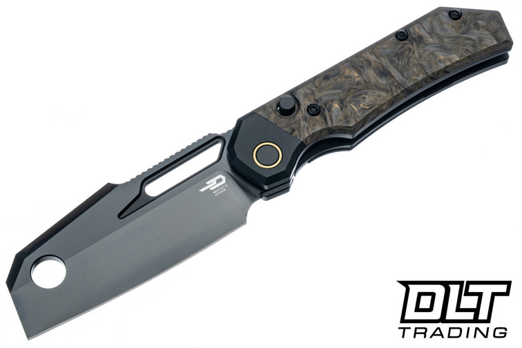 Bestech Nyrrdreki - Titanium - Dark Matter Gold FatCarbon Inlay - Machine Satin DLC M390 Blade - BT2607D