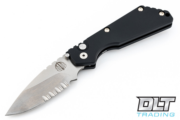 Pro-Tech Strider SnG - Black Handle - Partially Serrated Stonewashed Blade