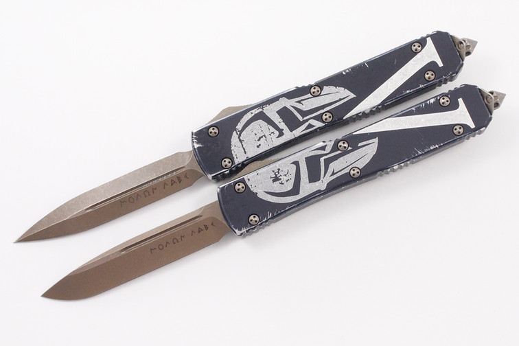 Microtech 121-13ML/122-13ML Ultratech Molon Labe D/E & S/E - Distressed Handle - Bronze Apocalyptic Blade Combo