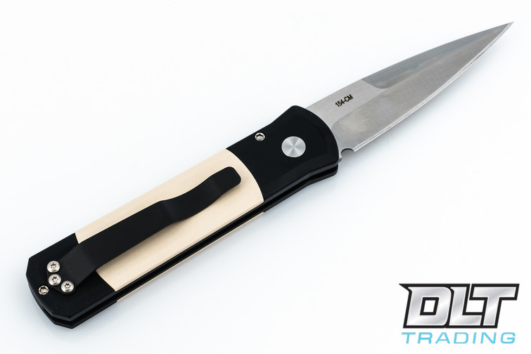 Pro-Tech Godson - Black Aluminum - Ivory Micarta Inlay folding knife