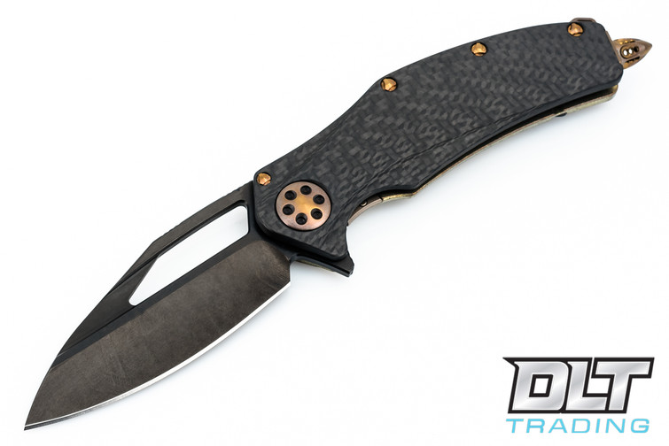 Marfione Custom Mini-Matrix - Carbon Fiber Handle - Gold Titanium Frame - DLC Stonewash Blade