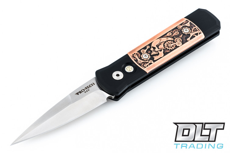 Pro-Tech Godson - Limited Edition - Black Aluminum - Steampunk Copper Inlay - Satin Blade