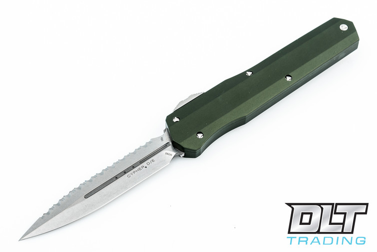 Microtech 242S-12OD Cypher D/E - OD Green Handle - Smooth - Stonewash Blade - Full Serrations