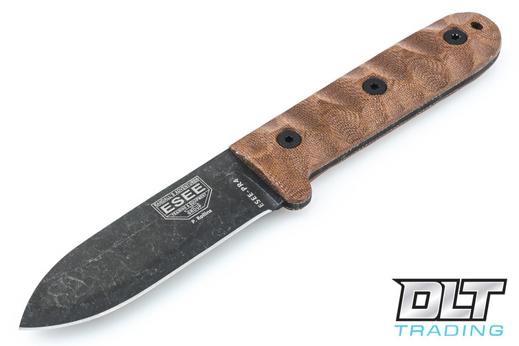 ESEE PR4 Camp-Lore - Patrick Rollins Design - Blackwash Blade - Leather Sheath