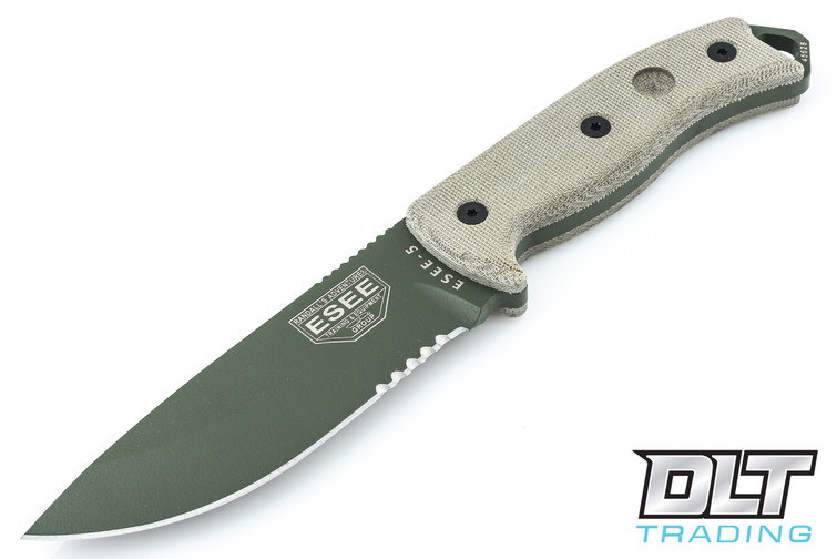 ESEE 5S - Partially Serrated - Kydex Sheath - Olive Drab Blade