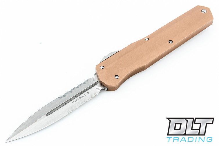Microtech 242S-11TA Cypher D/E - Tan Handle - Smooth - Stonewash Blade - Partial Serrations