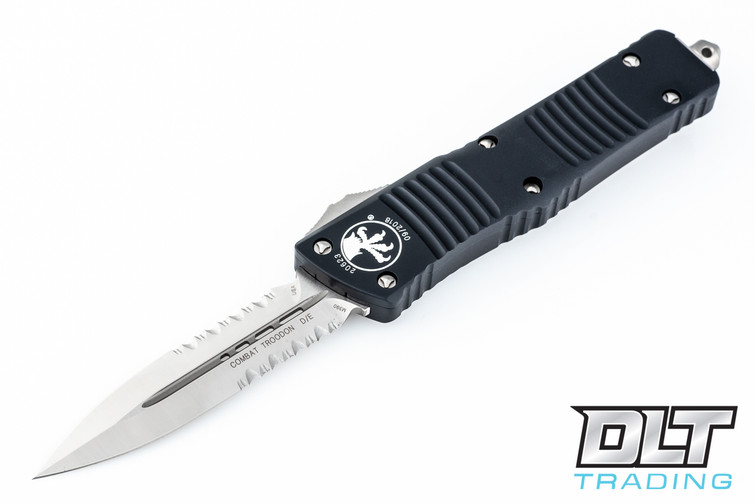 Microtech 142-5 Combat Troodon D/E - Black Handle - Satin Blade - Partial Serrations