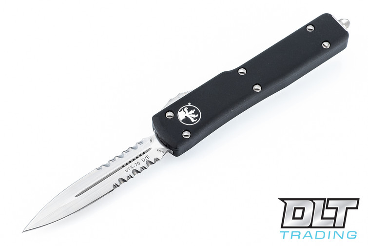 Microtech 147-5 UTX-70 D/E - Black Handle - Contoured - Satin Blade - Partial Serrations