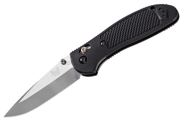 Benchmade 551 Griptilian folding knife with black handles and a satin blade. Benchmade 551 Griptilian folding knife with black handles and a satin blade.