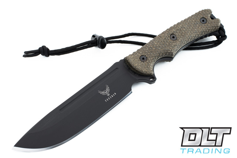 Freeman 6.5" Model 451 Chopper D2 - Black Blade - Green Canvas Micarta - Diamond Texture - Multicam Nylon Sheath