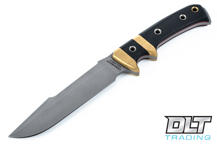 Oxus - Stonewashed Blade - Black Micarta - Red Liners - Brass Bolster