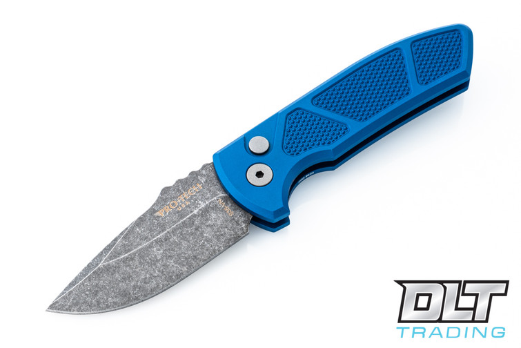 Pro-Tech SBR - Blue Handle - Machined Texture - Acid Washed Blade