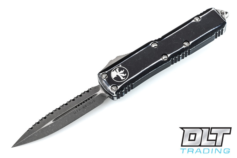 Microtech 232-12DBK UTX-85 D/E - Distressed Black Handle - Apocalyptic Blade