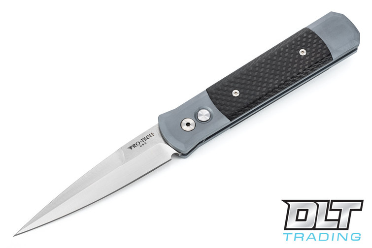 Pro-Tech Godfather - Grey Handle - Carbon Fiber Inlay - Satin Blade