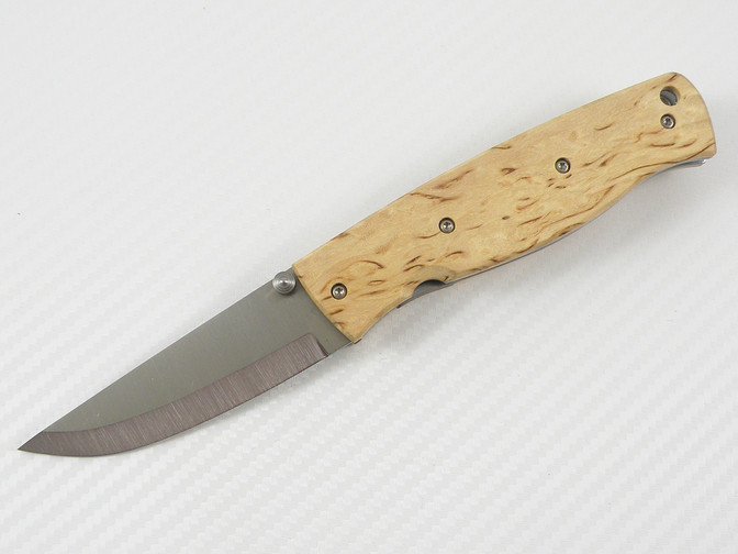 BRISA Birk 75 Curly Birch Folding Knife - D2 Scandi