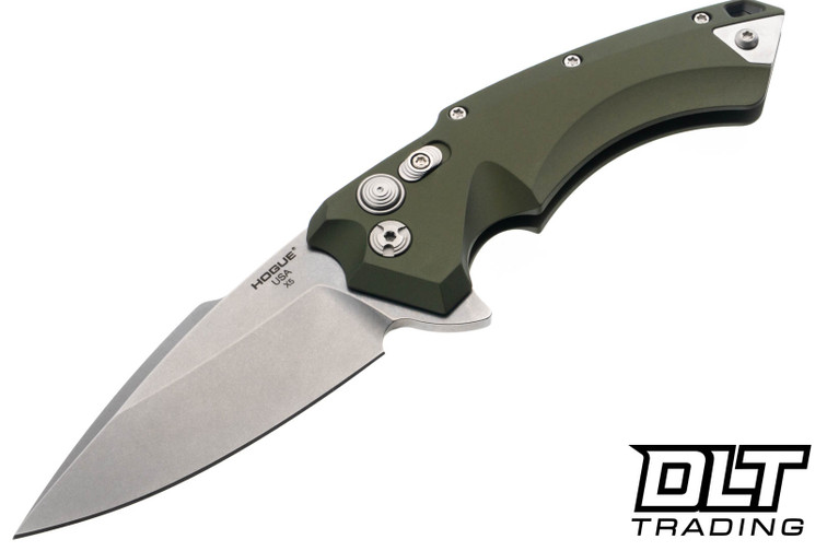 Hogue X5 Flipper 3.5" Spear Point - OD Green Aluminum - Tumbled Blade