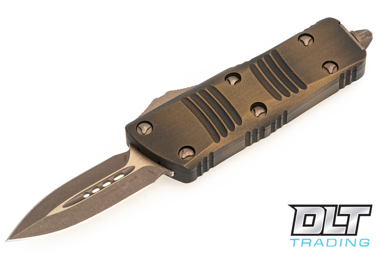 Microtech 238-13APABS Mini Troodon D/E - Antique Bronze Handle - Bronze Apocalyptic Blade - Signature Series