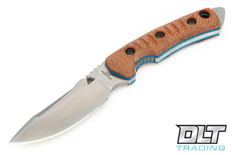 FOBOS Tier 1 Mini - Satin - Natural Canvas Micarta - Blue Liners