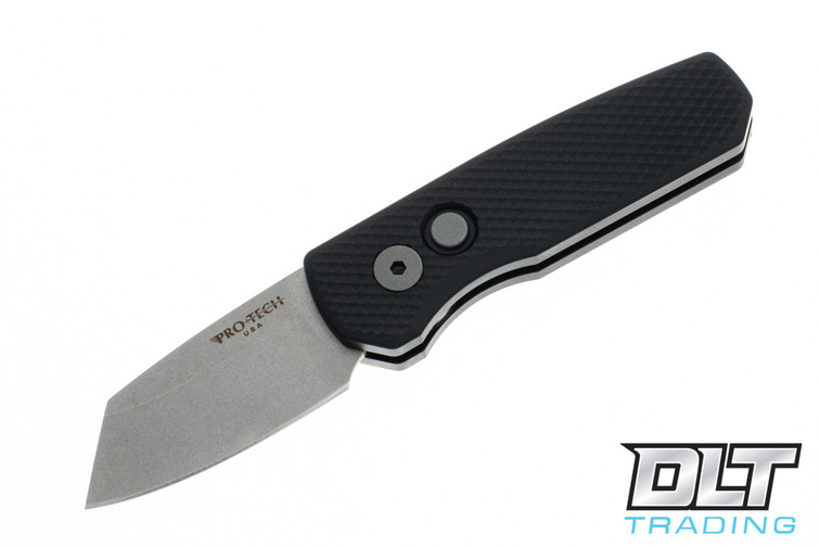 Pro-Tech Runt 5 - Textured Black Handle - Stonewashed Blade - Reverse Tanto