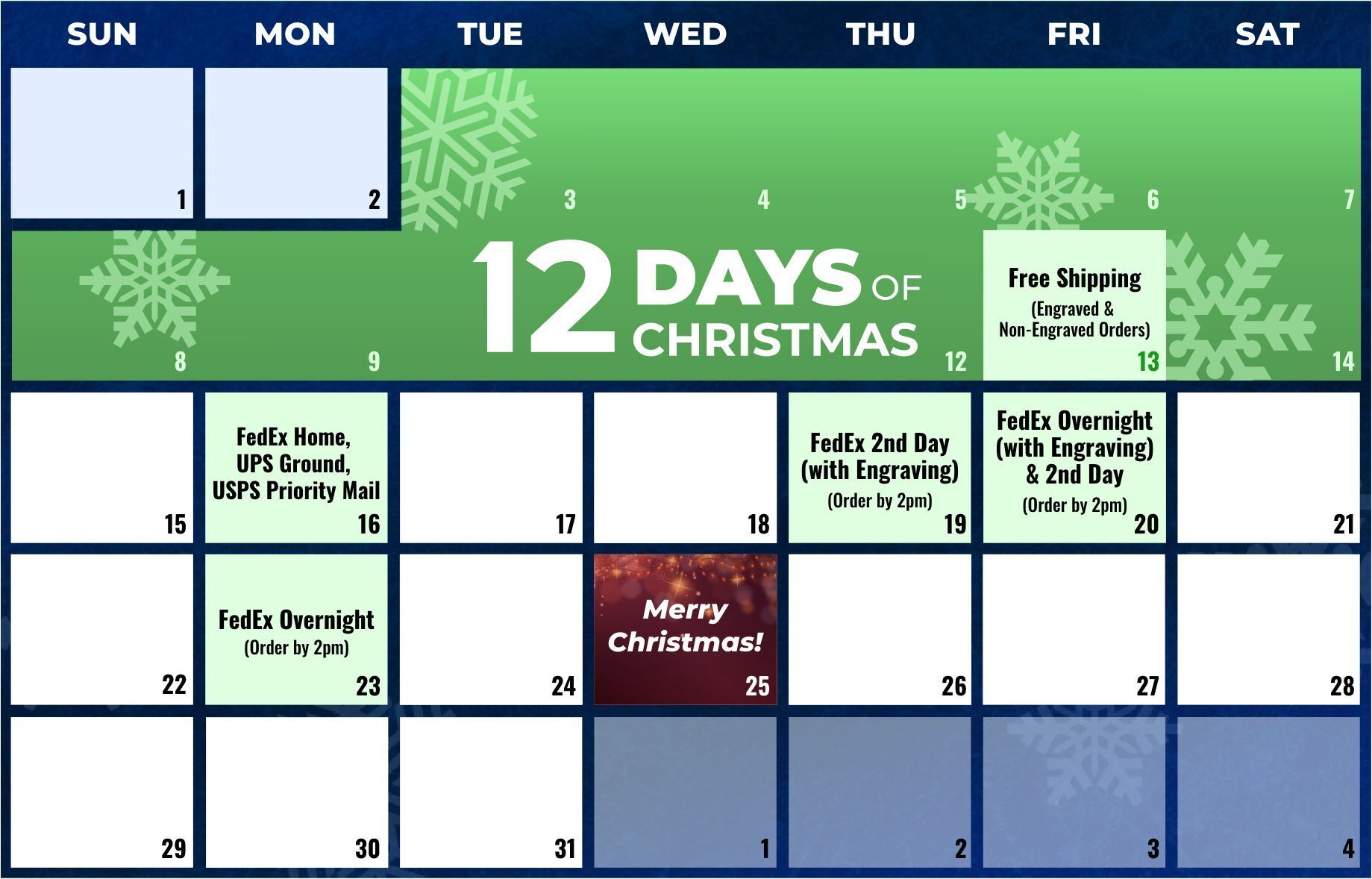 Holiday Shipping Calender