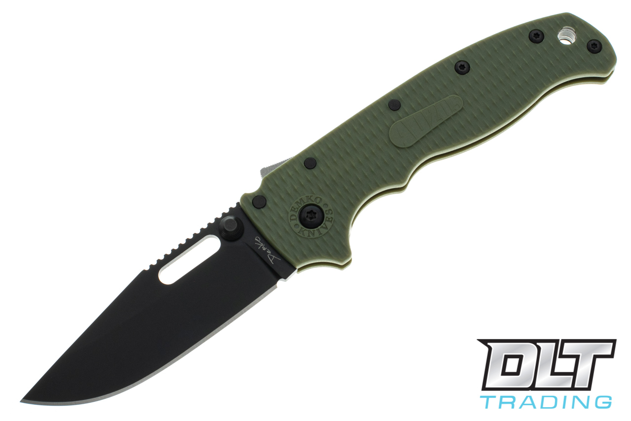 Demko AD20.5 - Slotted Clip Point - OD Green Grivory - Black Blade