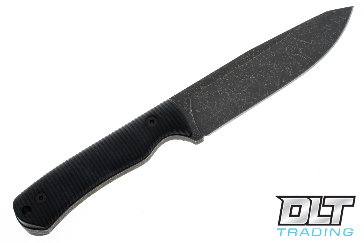 TFK Buddy - Acid Washed 3V Blade - Black G-10 - Brown Leather