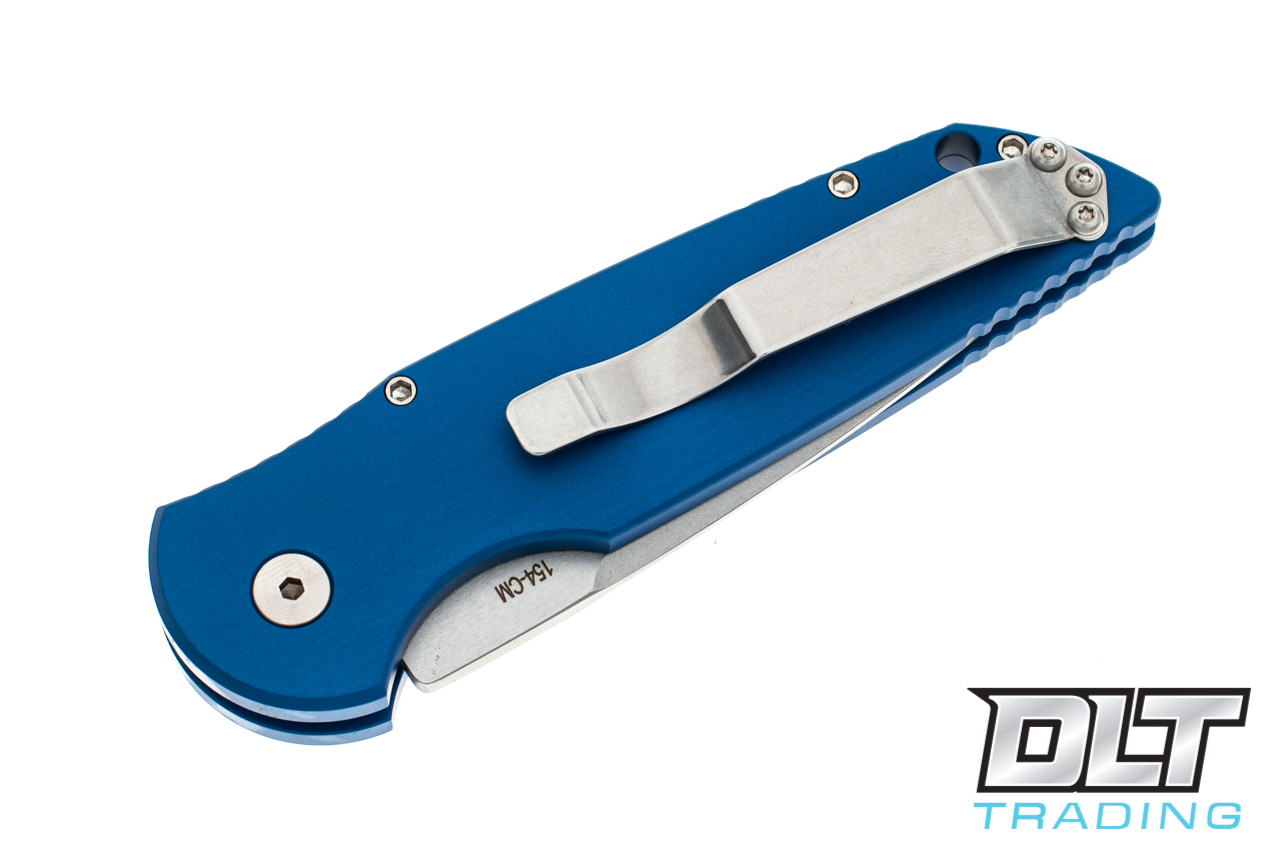 Pro-Tech TR3 Left-Handed - Blue Handle - Stonewashed Blade