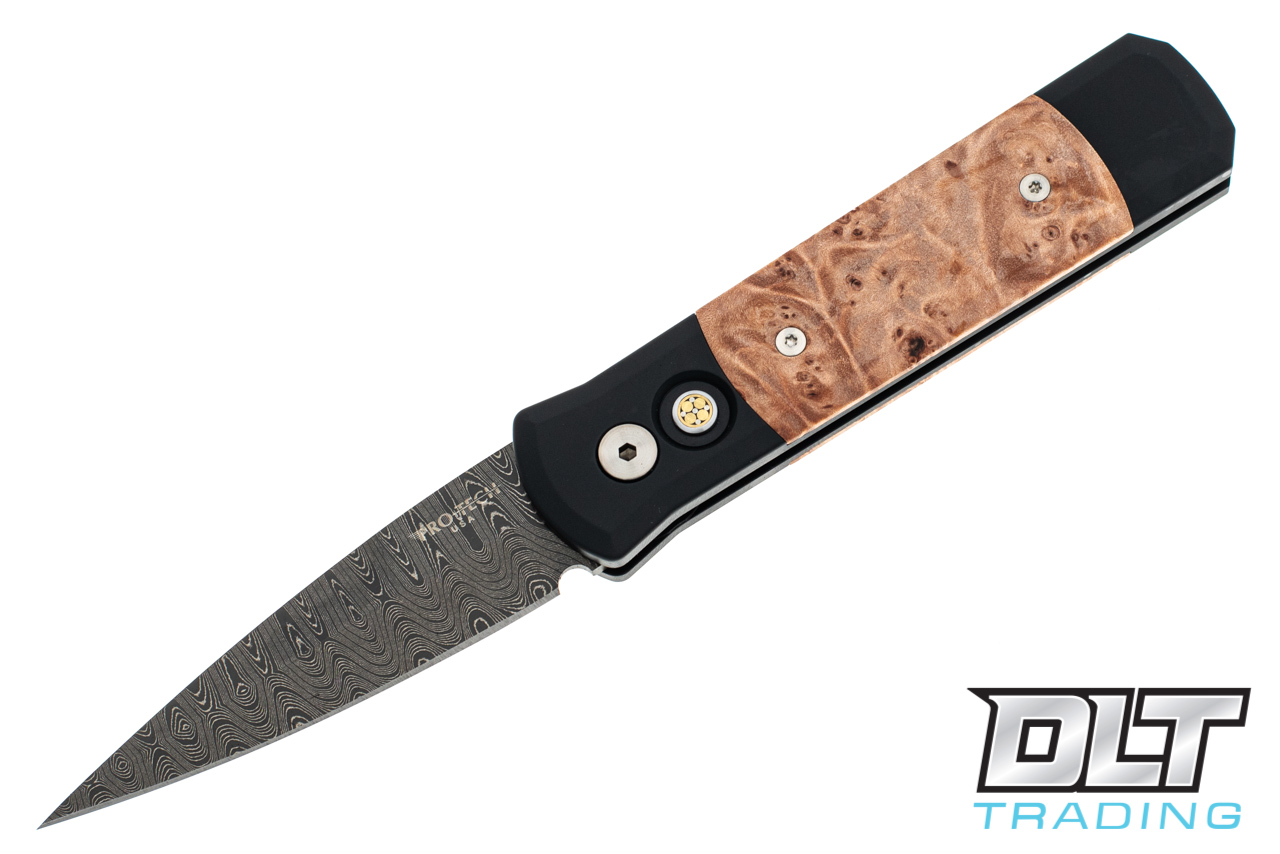 Pro-Tech Godson - Black Handle w/ Maple - Ladder Damascus