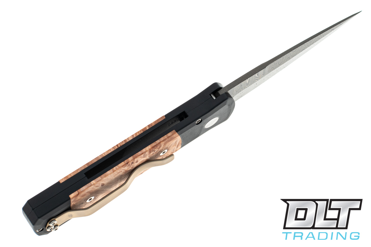 Pro-Tech Godson - Black Handle w/ Maple - Ladder Damascus