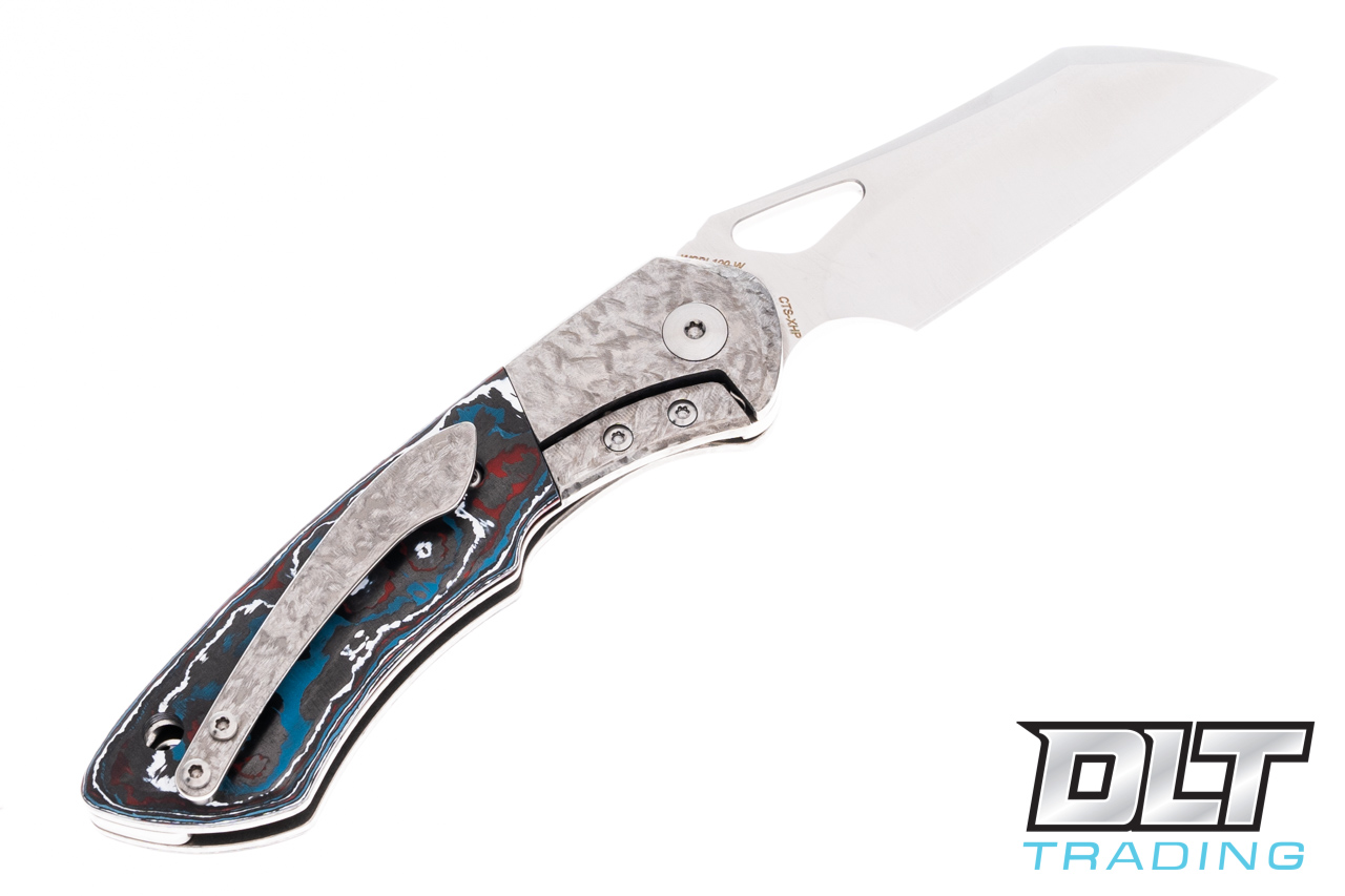 Olamic Cutlery WhipperSnapper Bolsterlock Wharncliffe Handle Carbon Frosty - - Frosty Fat - - Clip DLT Nebula Trading Blade - Bolster Satin 550 