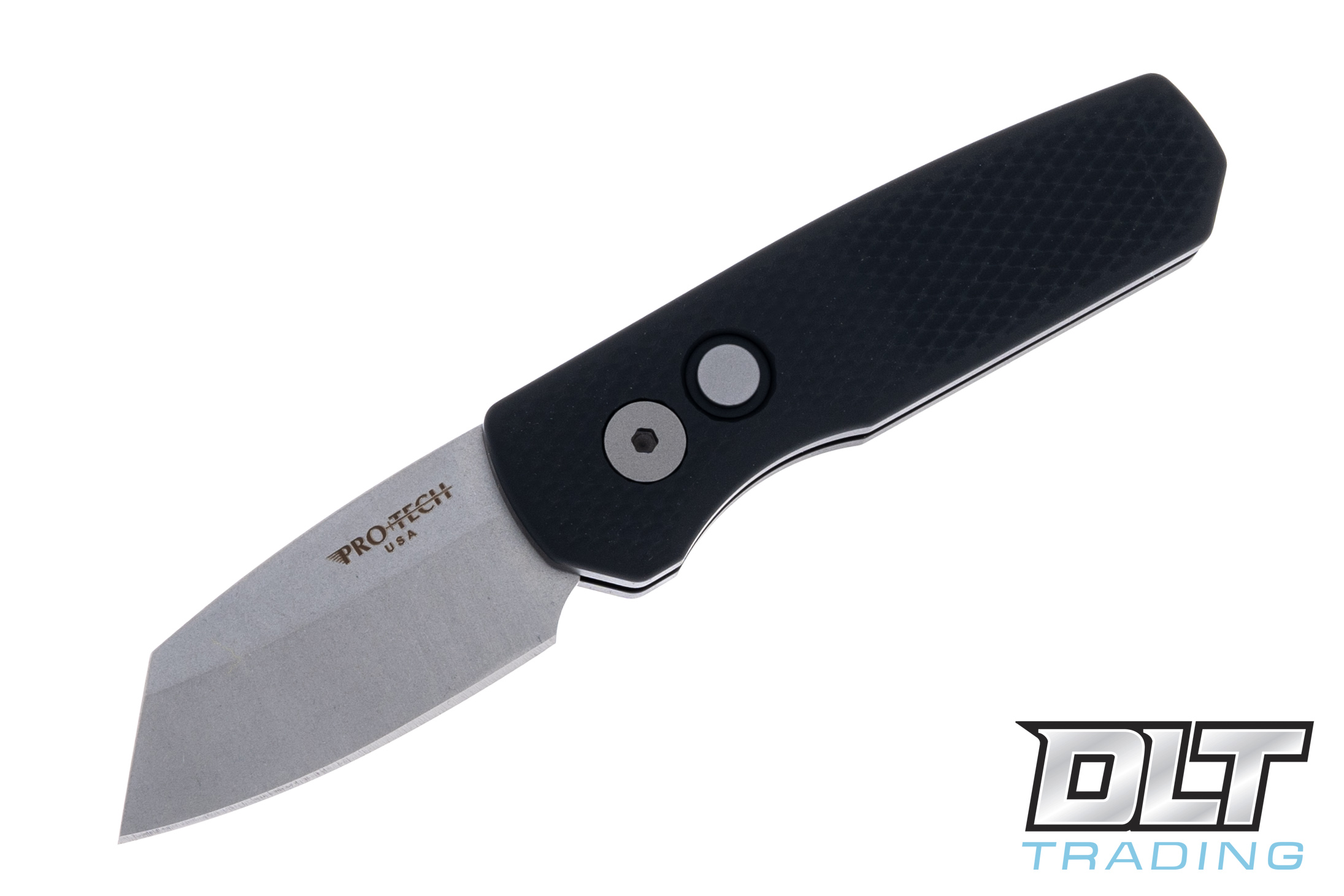 Pro-Tech Runt 5 - Textured Black Handle - Stonewashed Reverse
