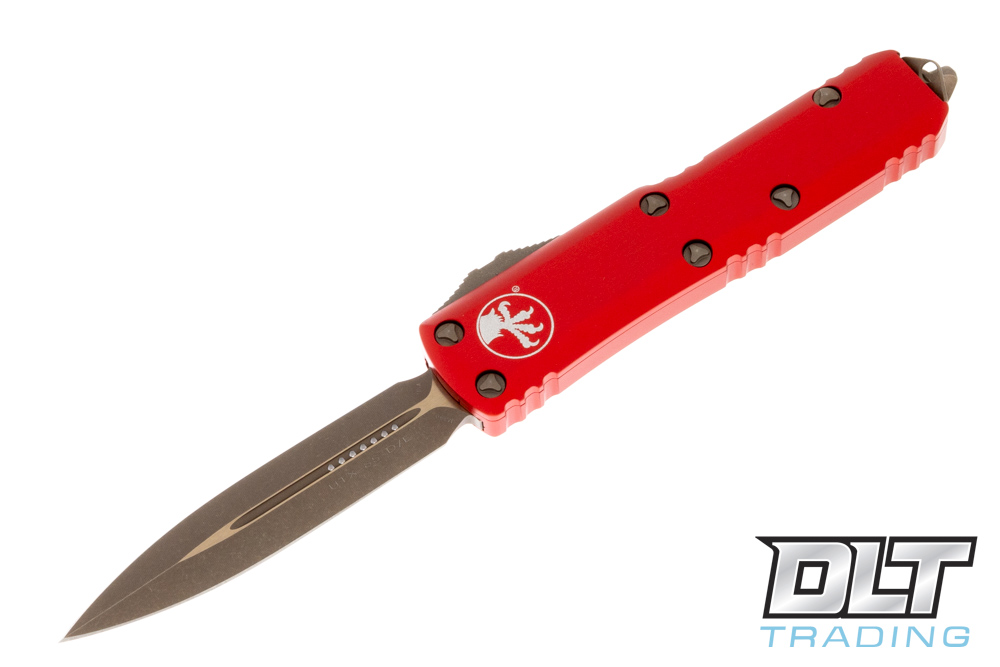 Microtech UTX-85 D/E - Red Handle - Bronze Apocalyptic Blade