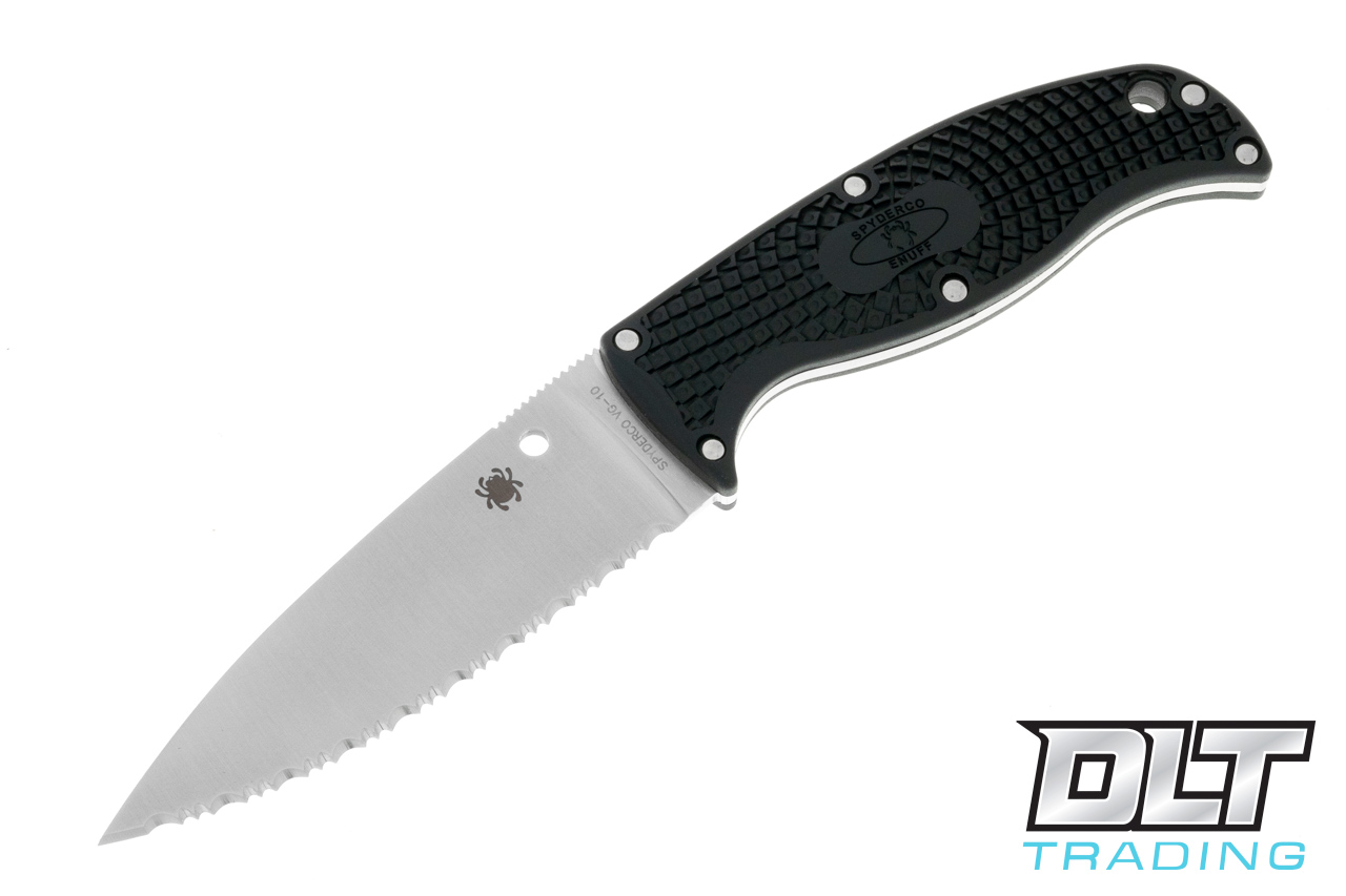 Spyderco Enuff 2 Fixed Blade Knife 3.93 VG10 Leaf Shaped Serrated Blade,  Black FRN Handles, Polymer Sheath - FB31SBK2 - Way Of Knife & EDC Gear House