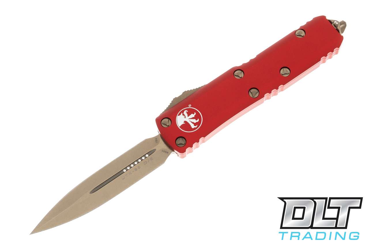 Microtech UTX-85 D/E - Red Handle - Bronze Blade