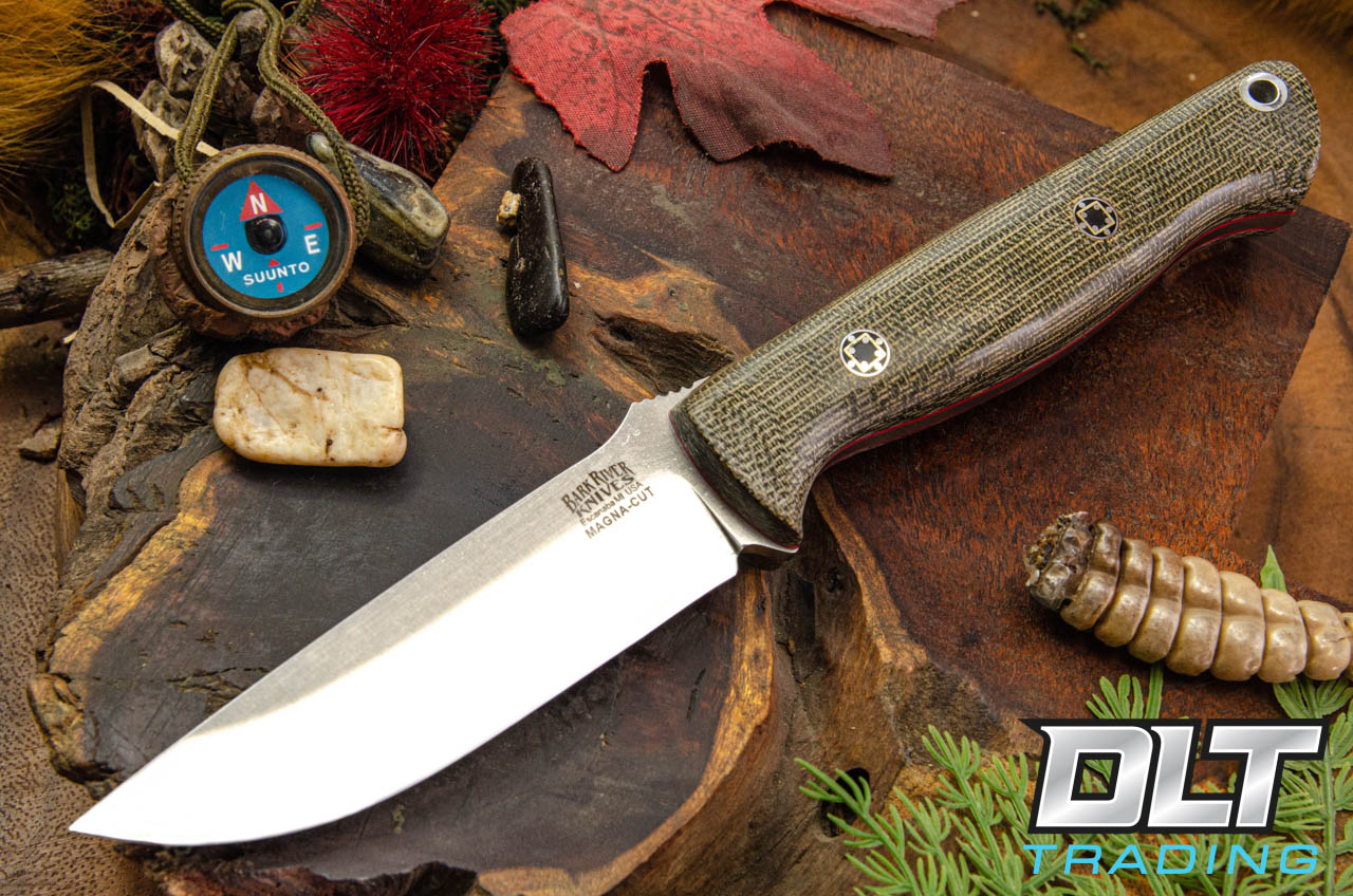 Bark River Mini Gunny MagnaCut Green Canvas Micarta - Red Liners