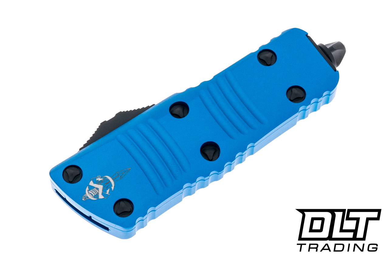 Microtech 819-1BLS Mini Troodon Hellhound - Blue Handle - Black