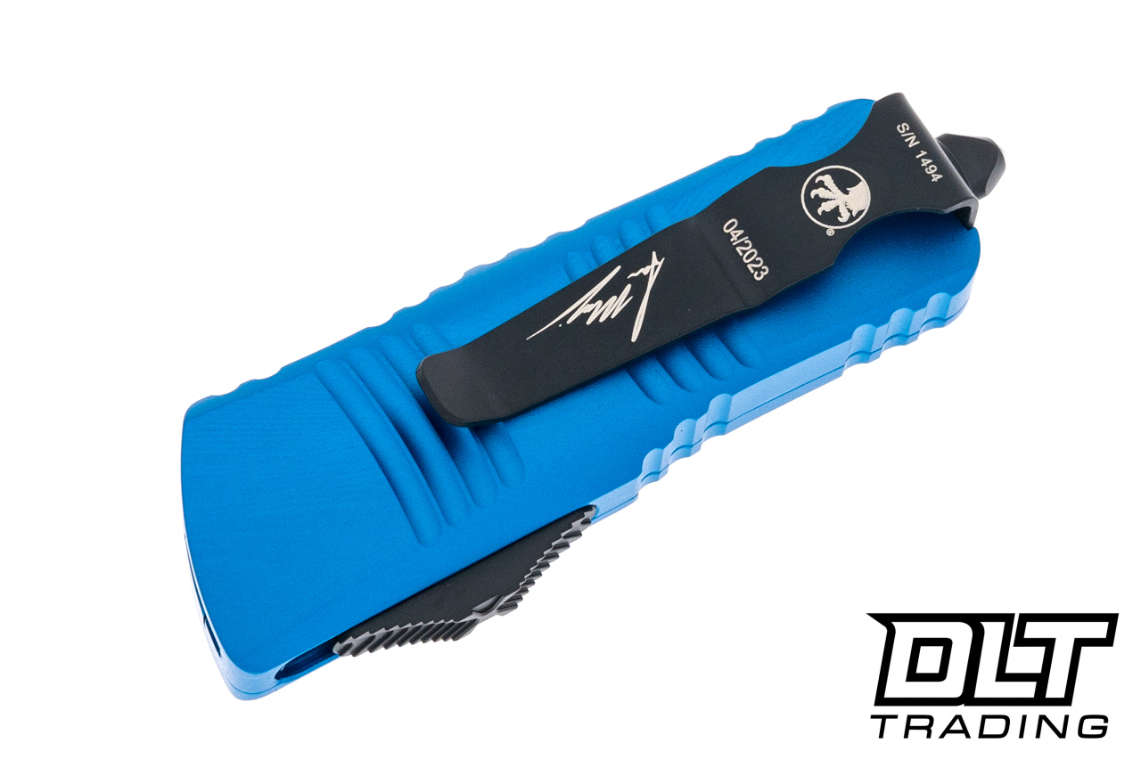 Microtech 819-1BLS Mini Troodon Hellhound - Blue Handle - Black