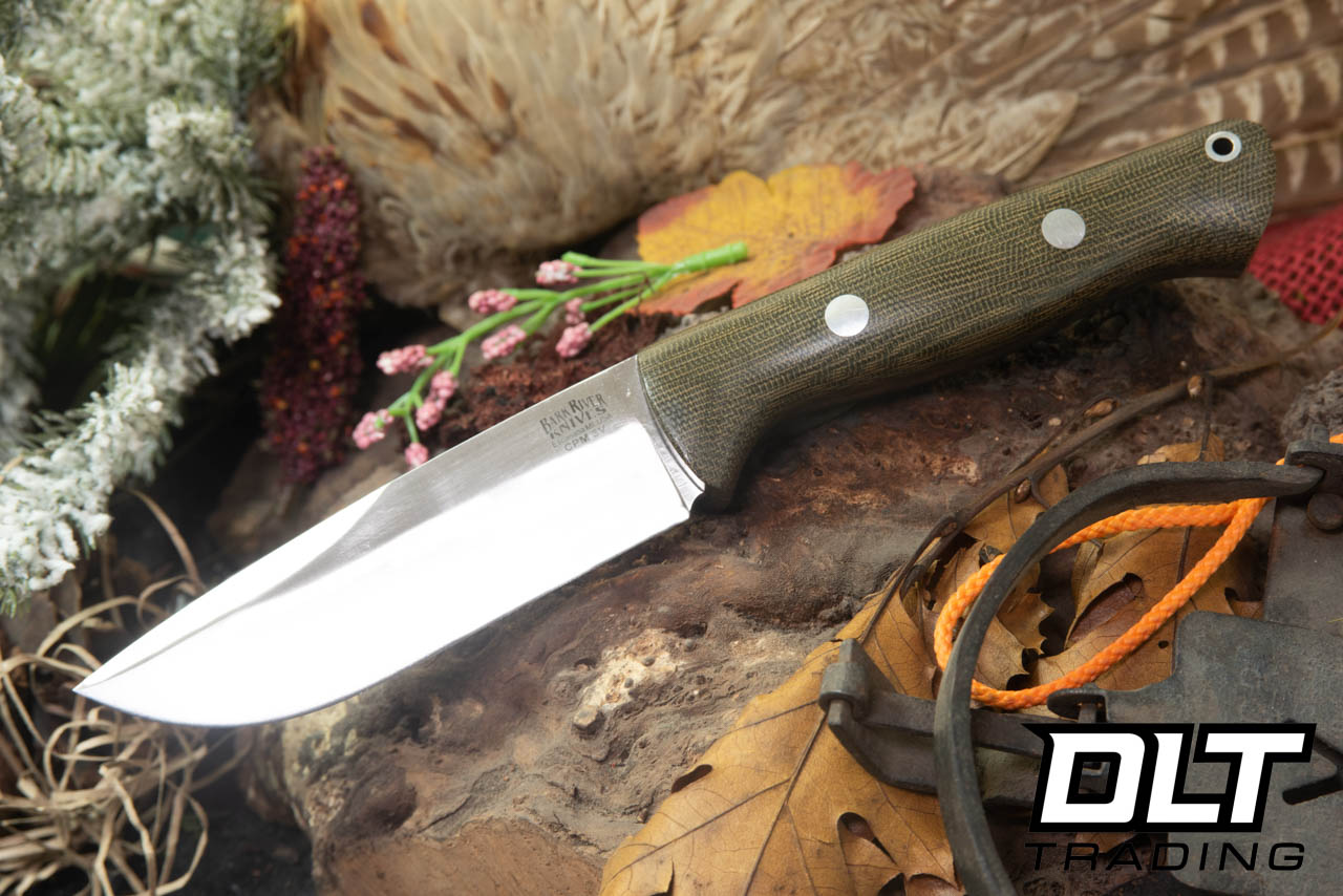 Bark River EXT-2 LT 3V Swedge - Green Canvas Micarta
