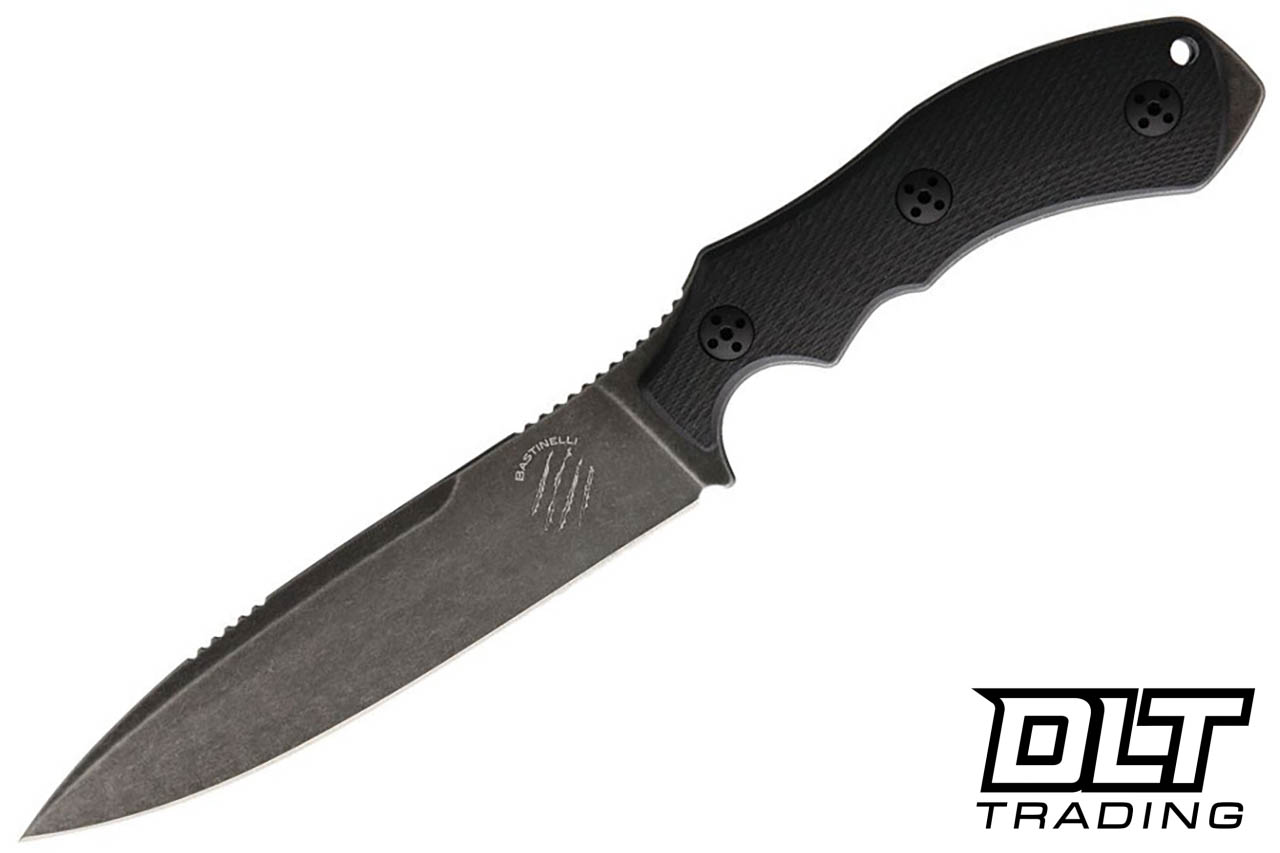 Bastinelli RED Raptor L Fixed Blade - Black G-10 - Dark Stonewash