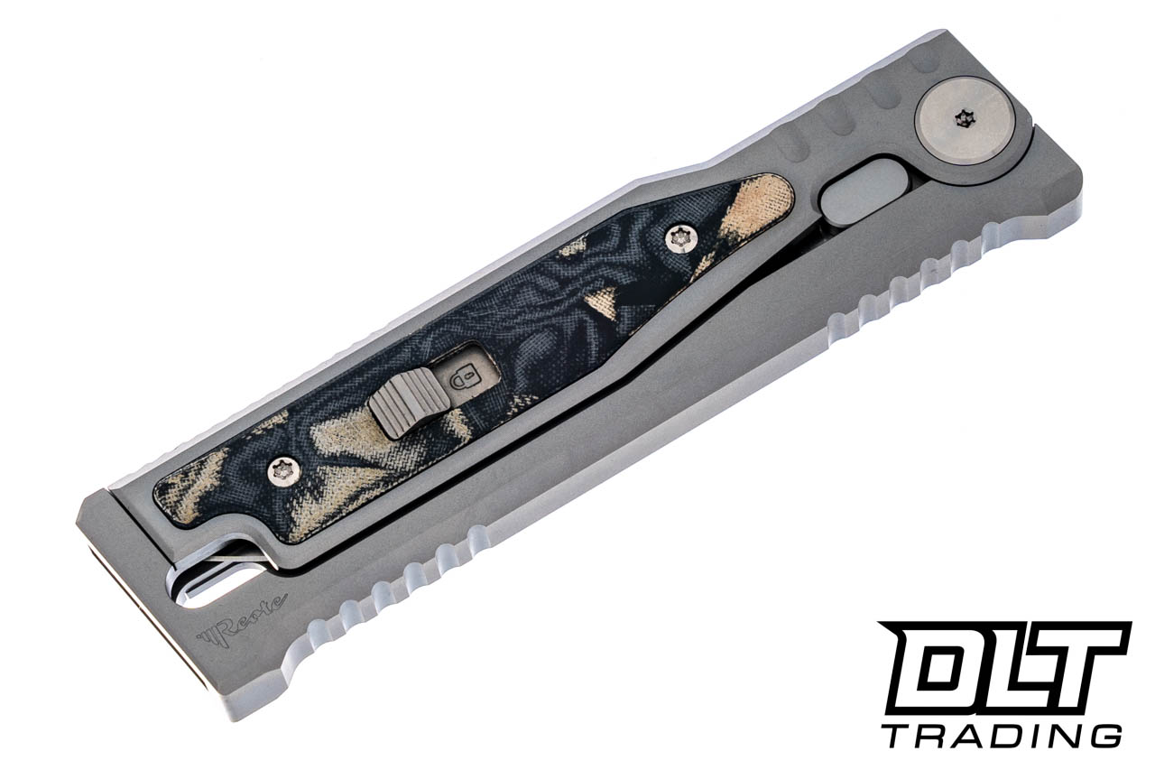 Reate EXO-M Elmax Drop Point - Black & Green Burl Micarta Inlay