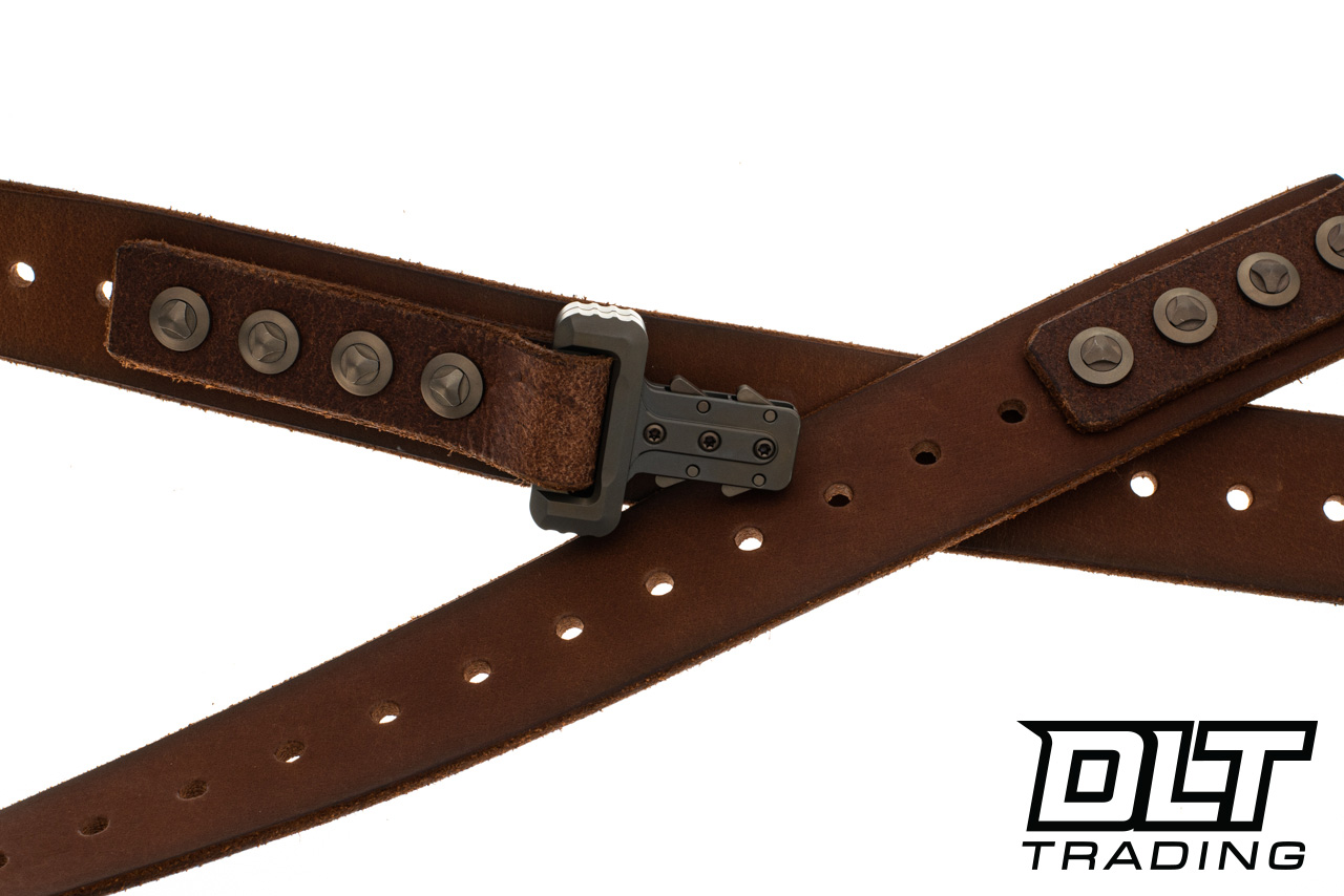 Marfione Custom Knives APIS Leather Belt @ SRKT Dark Brown Water Buffalo  Leather Bronze Titanium Buckle & Hardware