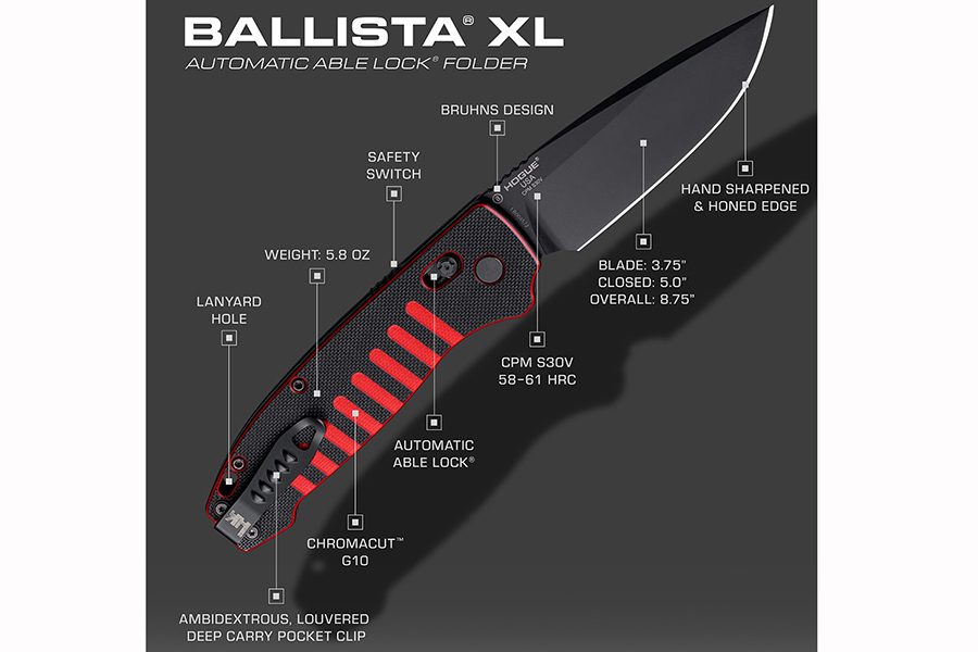 Hogue Ballista XL - Drop Point S30V - Black Cerakote - Red & Black