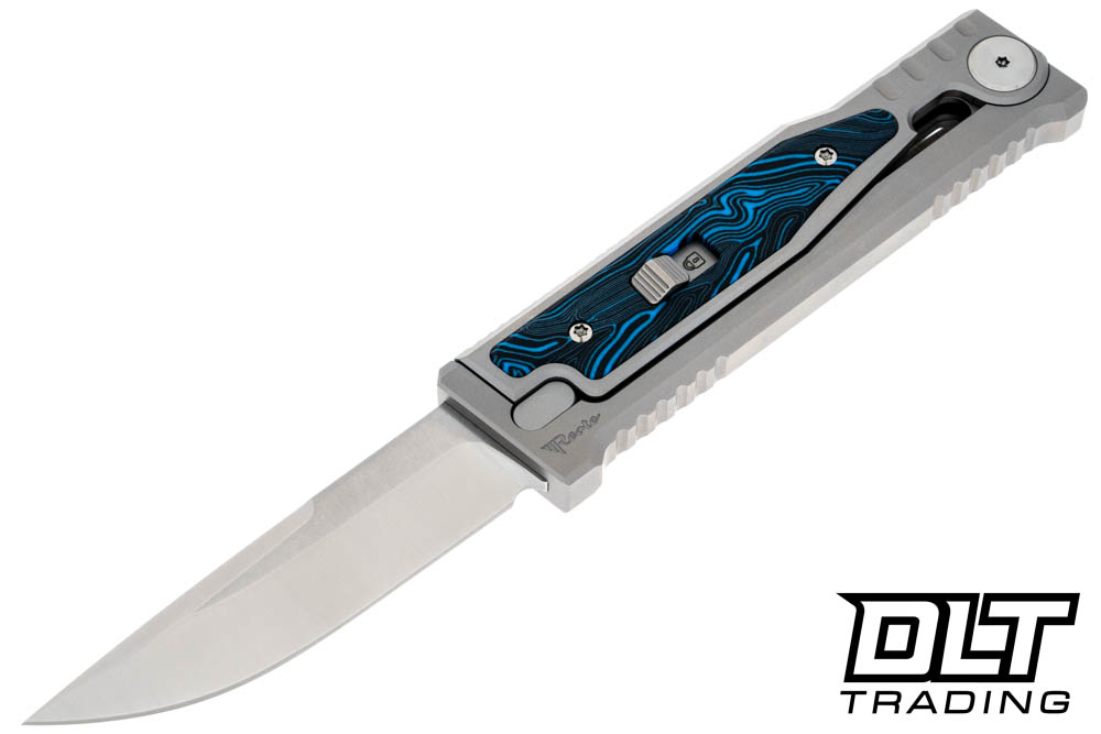 Reate EXO-M Elmax Drop Point - Blue & Black Damascus G-10 - DLT