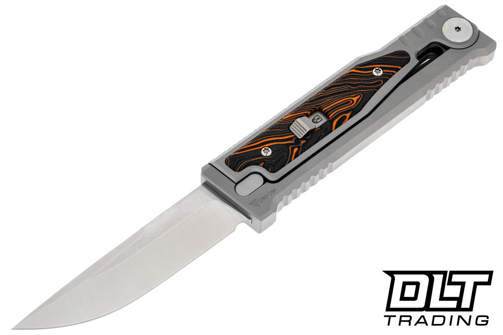 ロッド LAKE MASTER EXPEC M02E REACTIONBITE Reate EXO-M Elmax Drop Point - Orange & Black Damascus G-10 - DLT