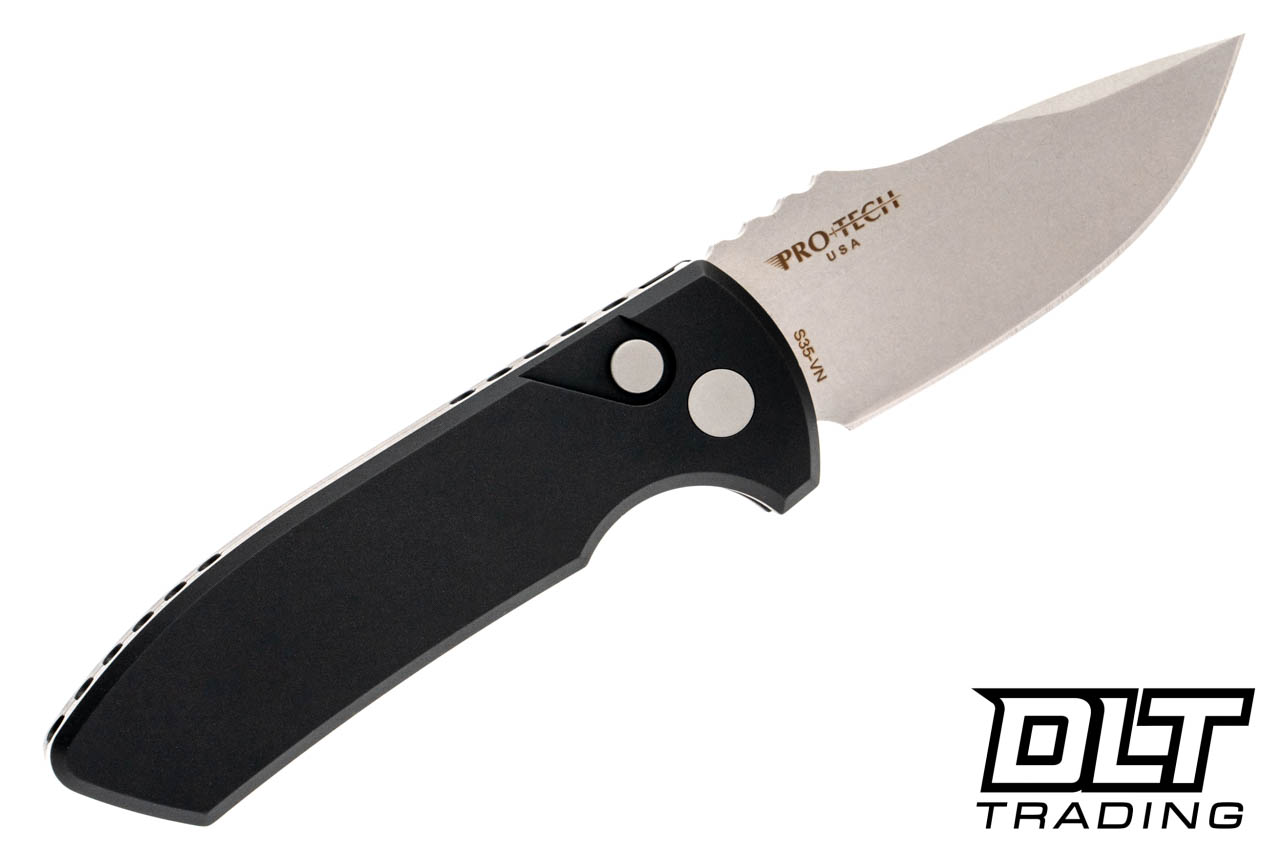 Pro-Tech SBR - Black Handle - Stonewashed Blade - Left Handed