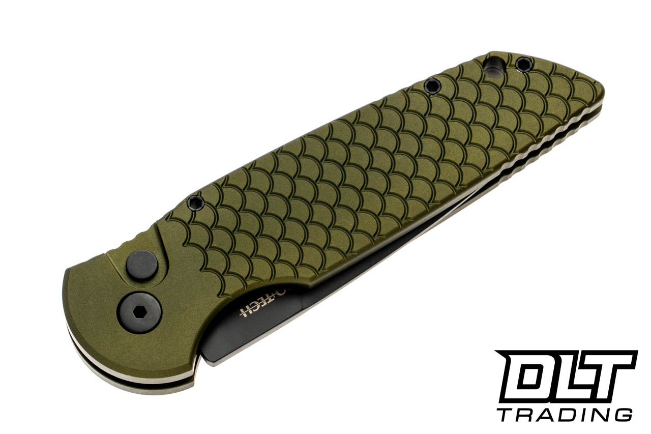 Pro-Tech TR-3 - Green Fish Scale Textured Handle - Black Blade