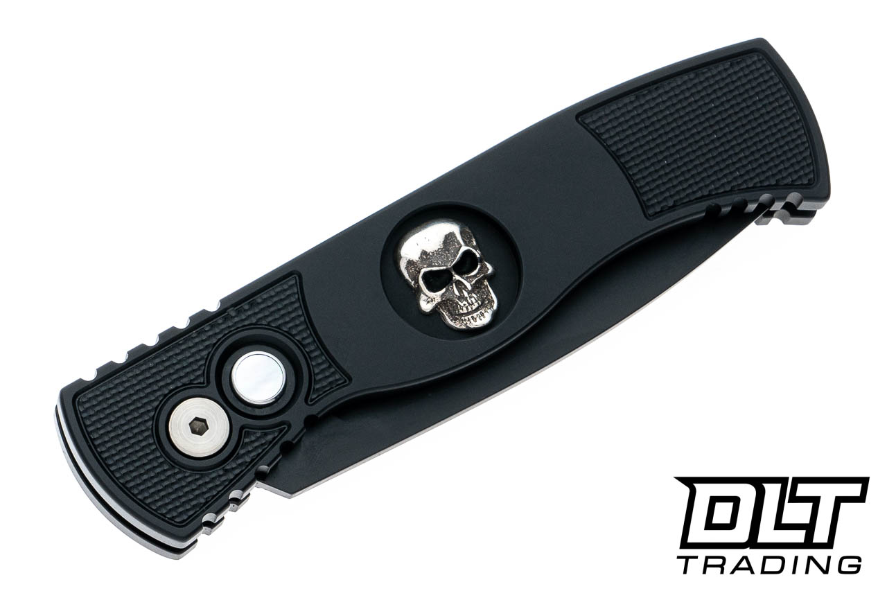 Pro-Tech TR-2 - Black Textured handle - Sterling Silver Skull