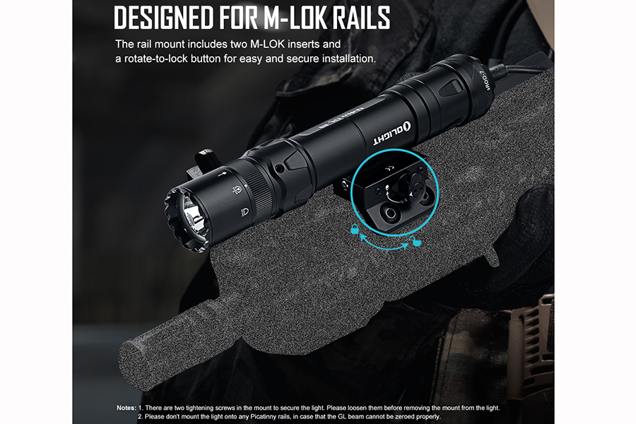 Olight Odin 2000ルーメン タクティカルライト M-LOKマウント Olight - Odin 2000 Lumen Rechargeable Quick Release Rail